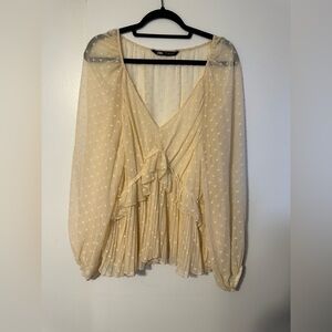 Zara Women’s Long Sleeve V-neck Ruffle Top